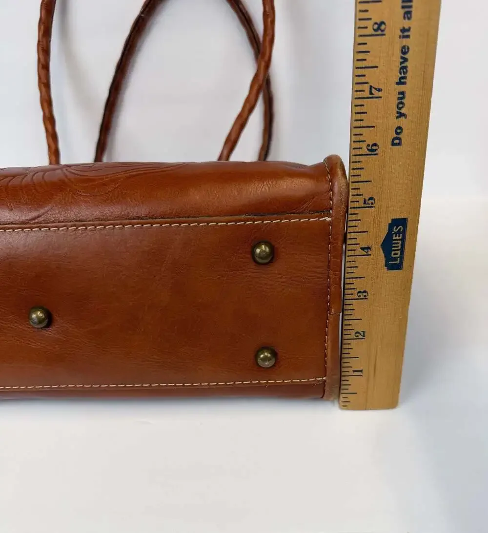 Patricia Nash Paris Leather Satchel in Tan Tooled Floral